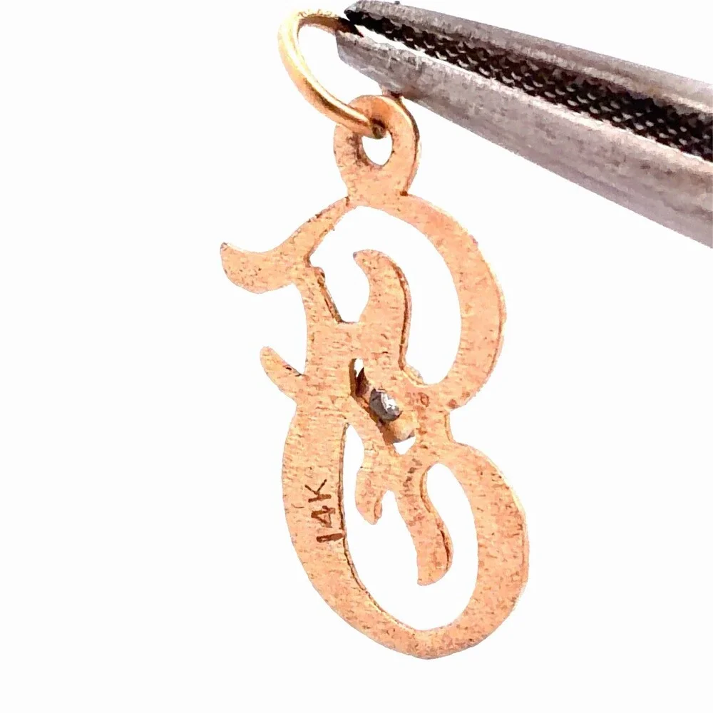Estate 14K Yellow Gold Diamond Accent Script Capital G Monogram Initial Pendant